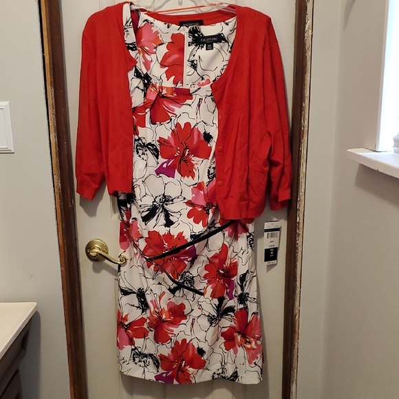 Perceptions Dresses & Skirts - Connected Apparel Floral Dress with Red Cardigan